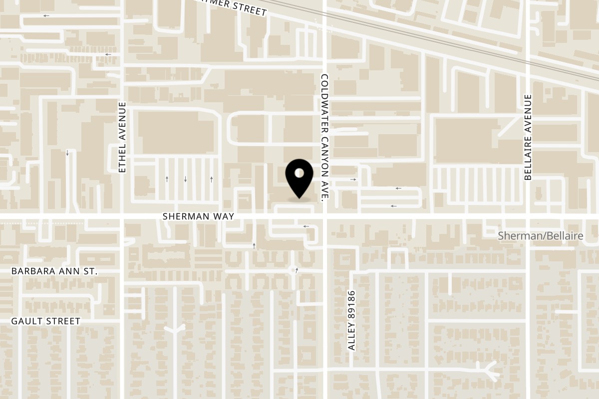 Map showing the location of New Phở 999 on 12905 Sherman Way in North Hollywood